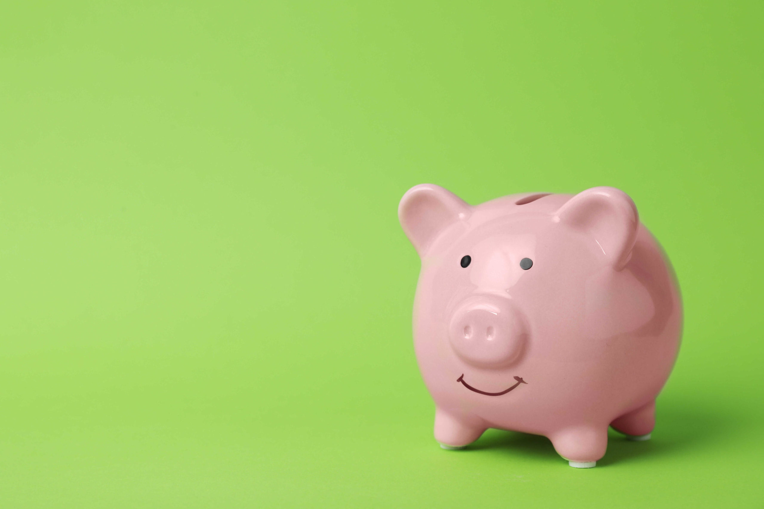 Pink piggy bank with Green Background